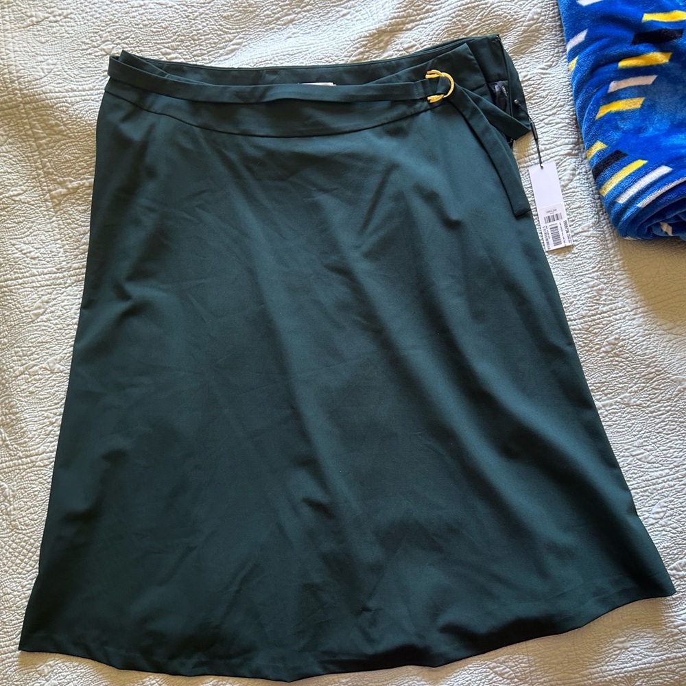 Calvin Klein Green A-Line Wrap Skirt Knee-Length